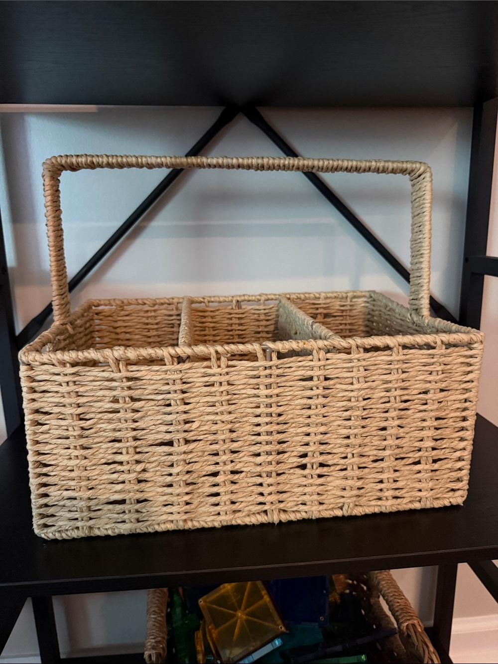 Natural Woven Three-Compartment Handle Basket - Brand: